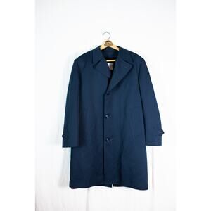 Vintage Men’s Gleneagles Navy Overcoat 44S, Faux Fur Lined Winter Coat, Classic